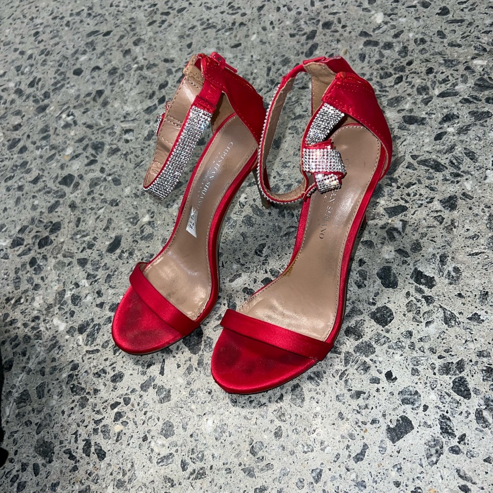 Red heels gemstone studded straps